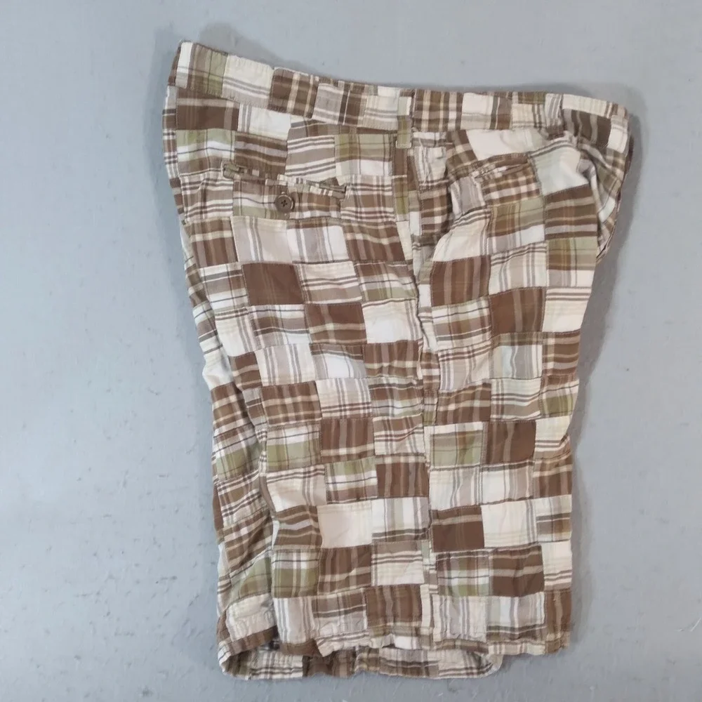 Arizona Jean Co Shorts men's 38 x 12 Bermuda Patchwork plaid Brown cotton preppy